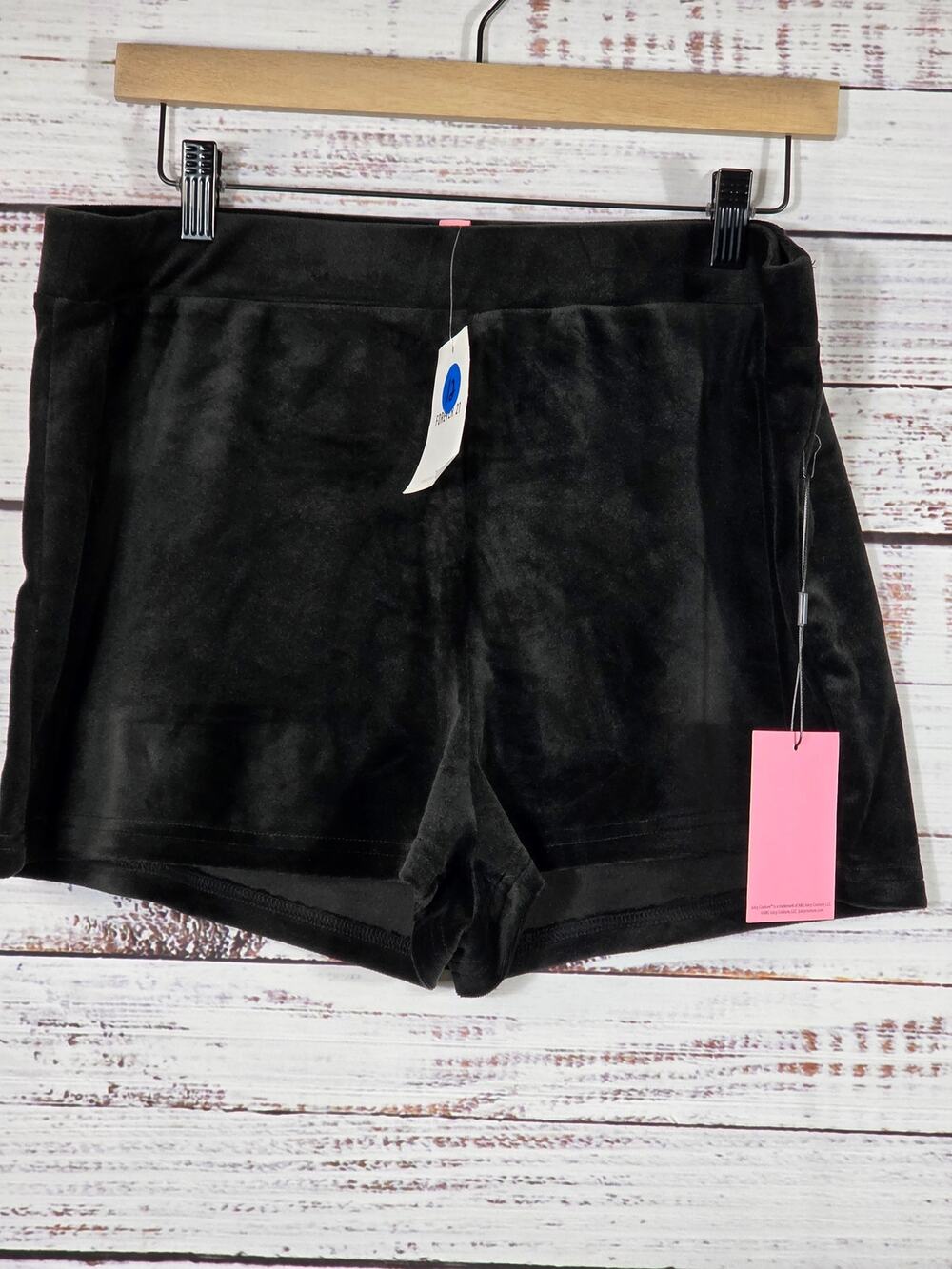 Juicy Couture Velour Short "Juicy" rhinestones logo on back womens size XL